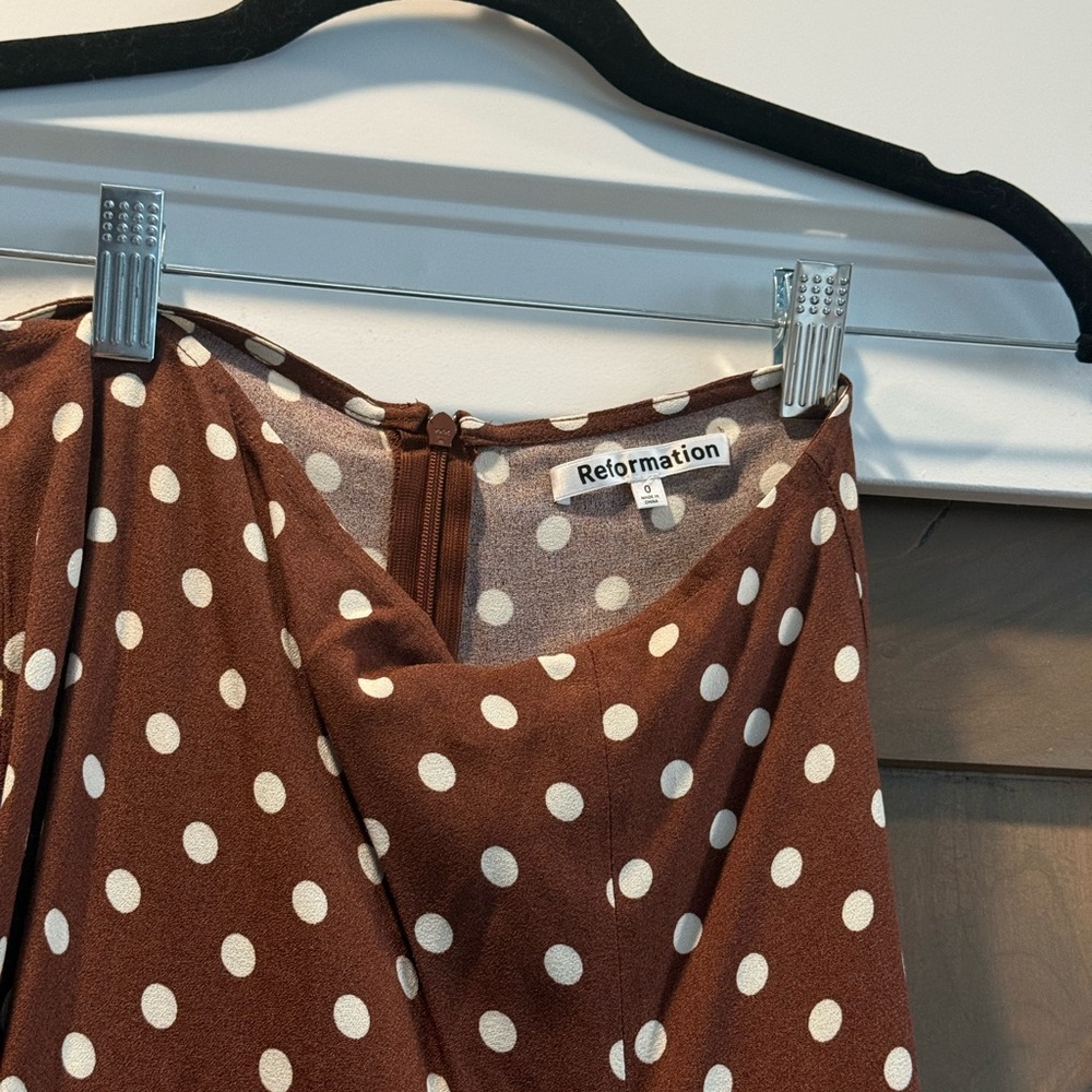 Reformation Chocolate Polka Dot Midi Skirt